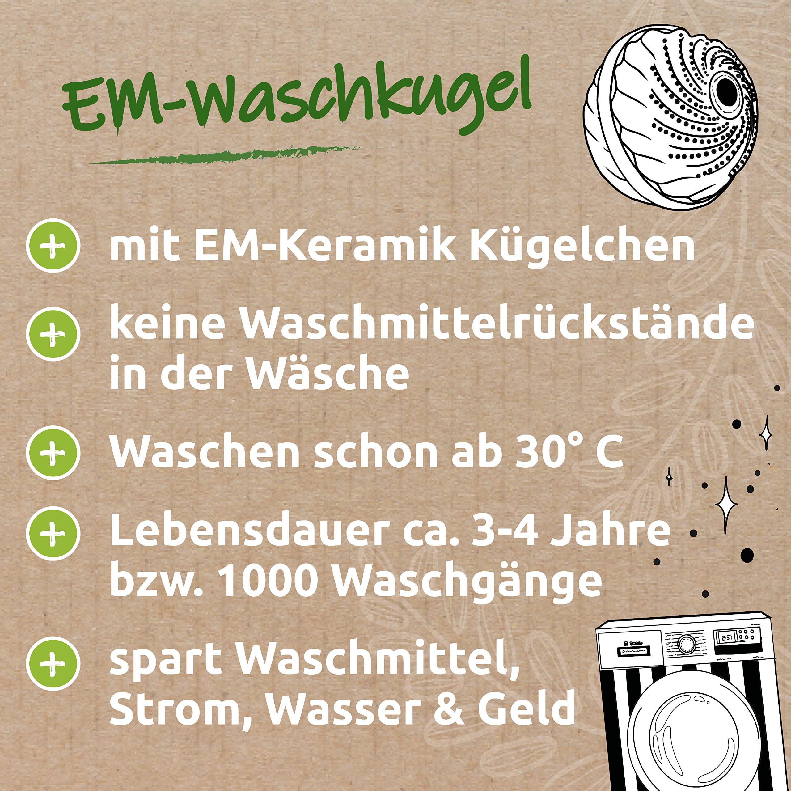 EM-Chiemgau Waschkugel Set mit Effektiven Mikroorganismen [Chemiefrei] Wäsche reinigen mit Probiotischem Weichspüler Mikrorein, Waschsoda, Natron, Waschkugeln & Praxis-Anleitung für Einsteiger