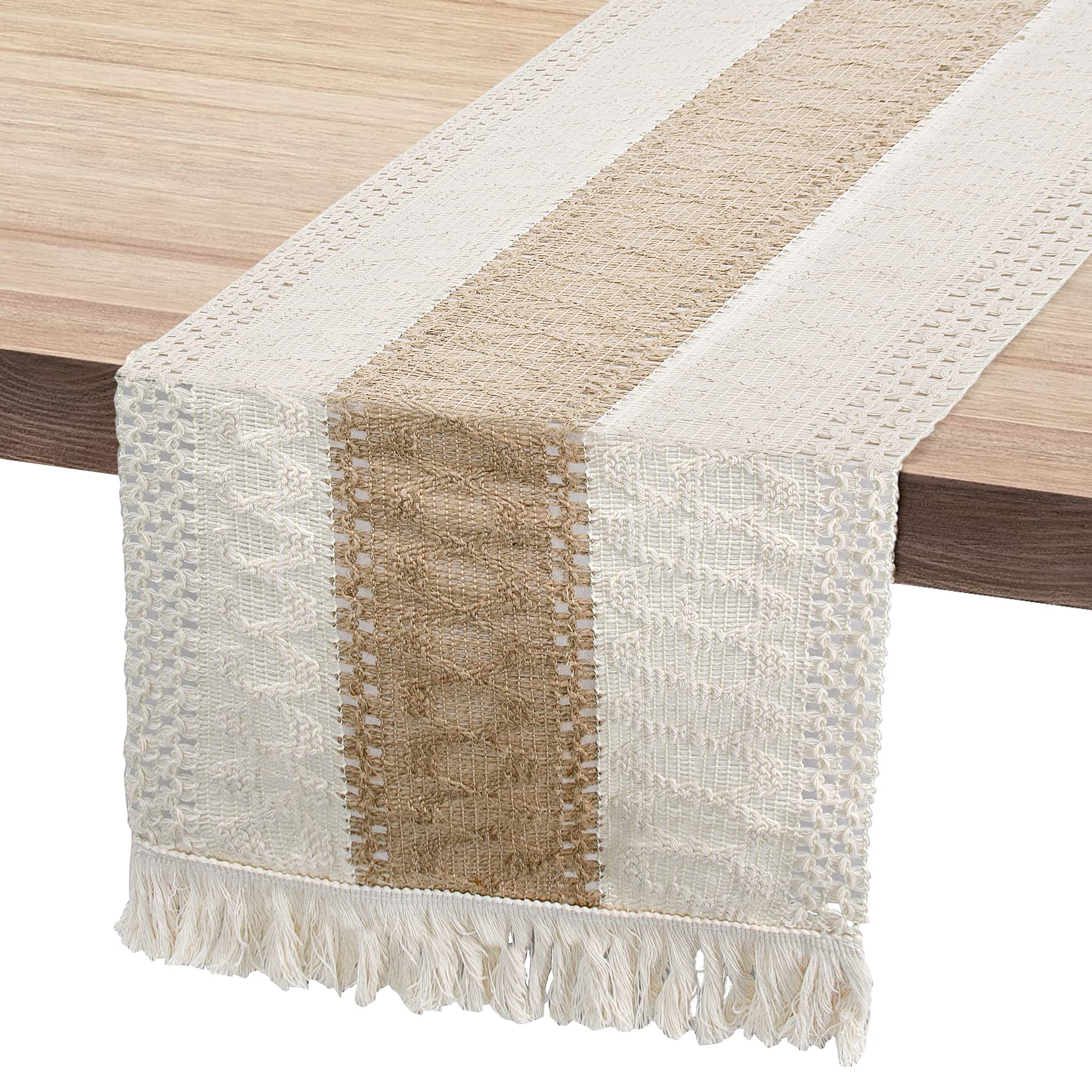 Time to Sparkle 5PCS 30X180CM Natural Cotton Linen Table Runner with Tassels Woven Hollow Farmhouse Table Runner Style Table Runner for Wedding Bridal Shower Home Dining Table Decor — image 1
