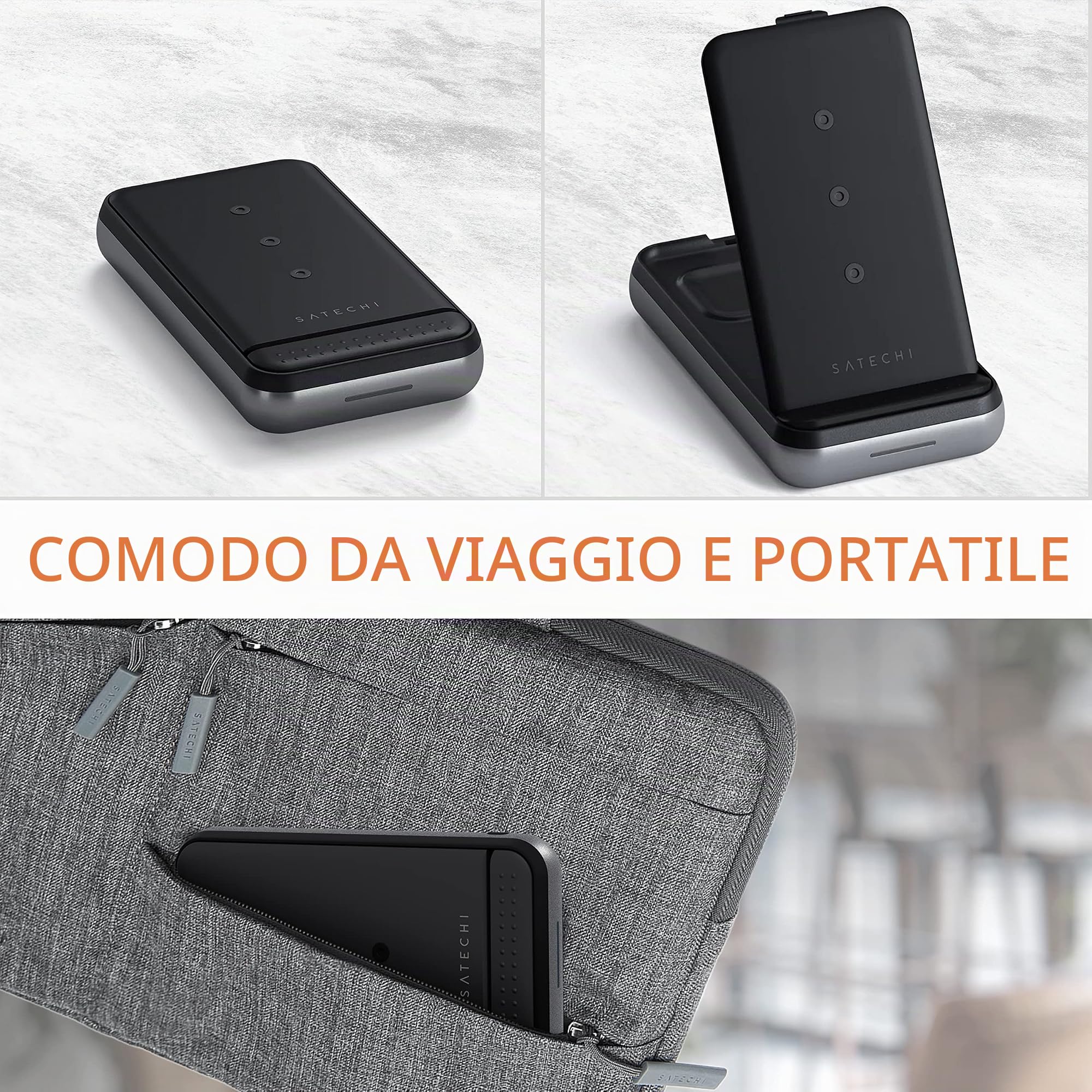 SATECHI Caricatore Wireless Duo 3 in 1 e Power Bank 10000mAh