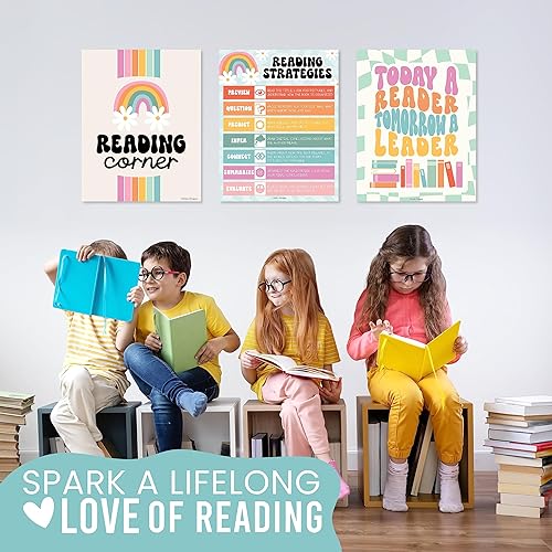 Miniatura 5 de Hadley Designs 6 carteles de lectura retro para decoración de biblioteca de aula para la escuela, carteles de lectura para escuela primaria, juegos