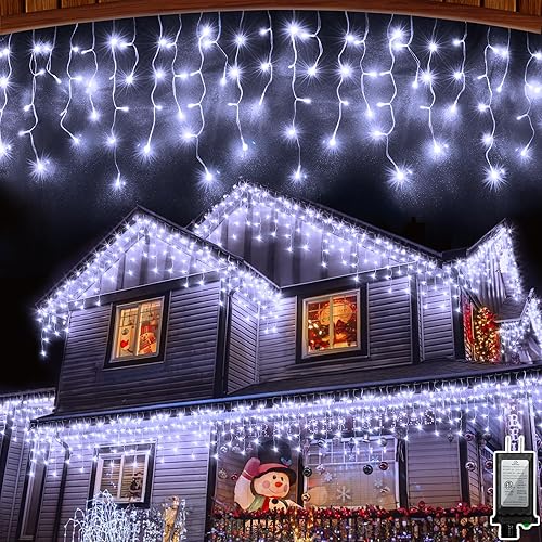 Luces LED de Navidad de 66 pies con 140 gotas, 490 LED para interiores y exteriores, 8 modos de iluminación, luces de hadas impermeables con