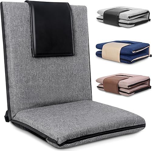 Silla de piso con soporte para el respaldo, silla de piso ajustable de 14 posiciones, silla de piso portátil para adultos y niños, silla de