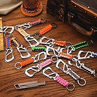 Vista 7 de KeyUnity KC00 Llavero de mosquetón de paracord, cordón de paracaídas 550 Multiherramienta para exteriores, mochilas, hombres y mujeres Negro Blanco