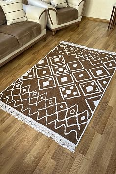 Pamuk Dokuma Yumu ak  ift Tarafl  Y kanabilir Sa akl  Salon Mutfak Yolluk Kilim KAHVE3 80 x 150