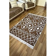 SIMEREV CARPET Cotton Woven Soft Double Sided Washable Fringed Living Room Kitchen Runner Rug COFFEE3 120 x 170