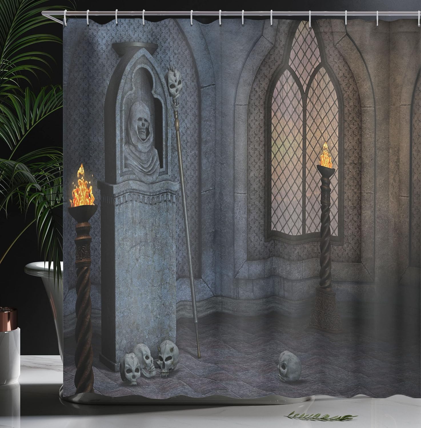 Ambesonne Gothic Shower Curtain, Gothic Scenery Mystical Spooky Moonlight Darkness Skulls Ghost Story Art, Cloth Fabric Bathroom Decor Set with Hooks, 69" W x 70" L, Blue Brown