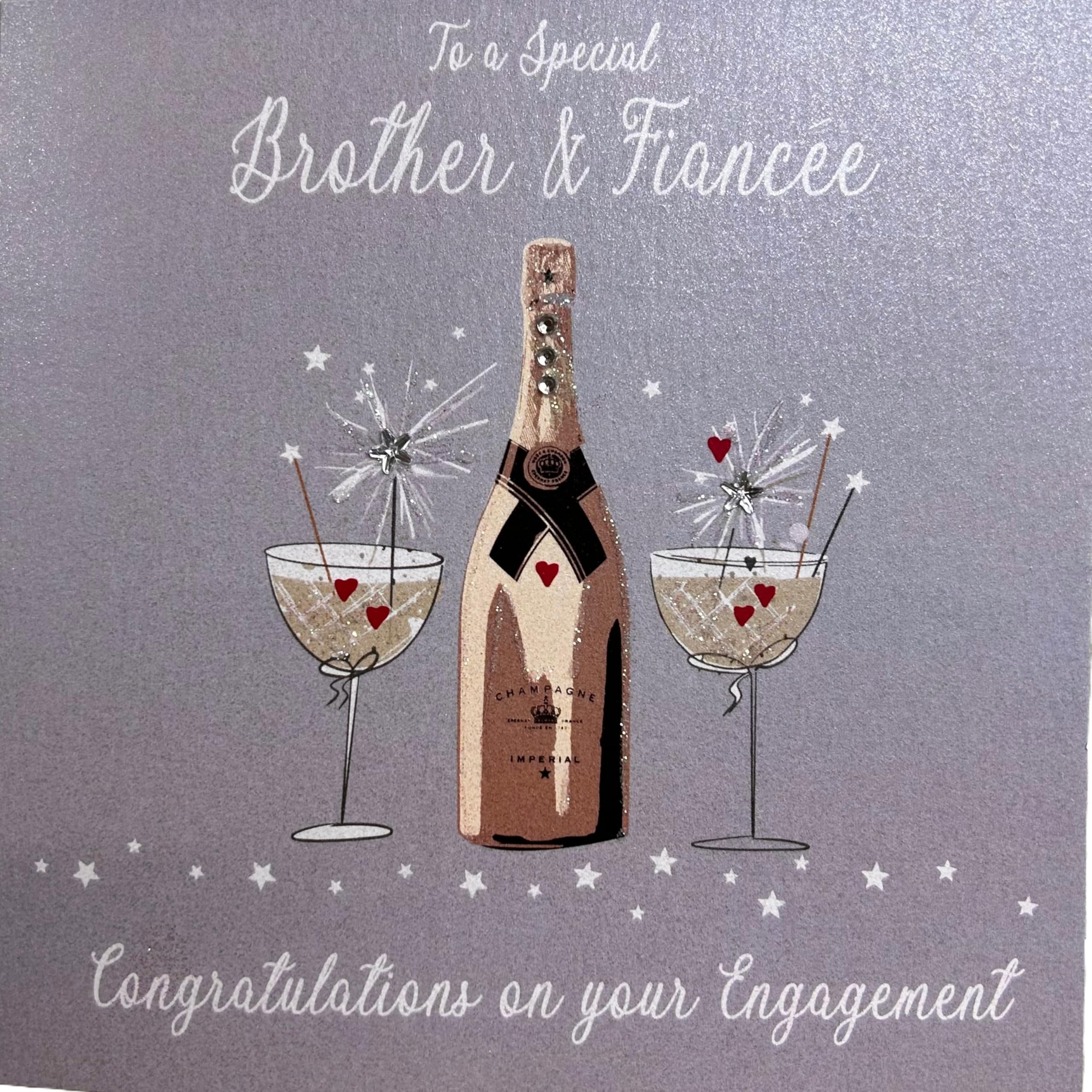 WHITE COTTON CARDS "To a Special Brother and Fiancée Congratulations on Your Engagement Handmade Card, MPD1