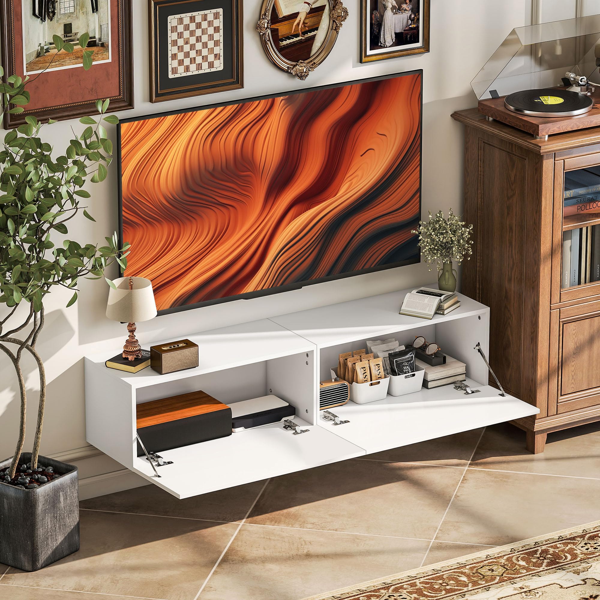 HOMCOM Wand-TV-Schrank mit 2 Türen 140x33x29,8 cm Weiß