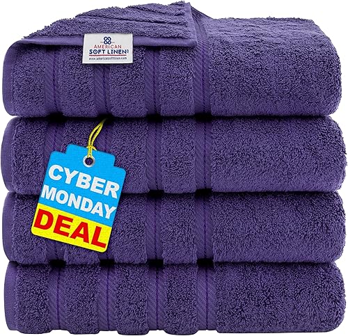 Miniatura 607 de American Soft Linen - Juego de 4 toallas de baño, 100% de algodón turco de 27 x 54 pulgadas, toallas de baño extragrandes, toallas para ducha