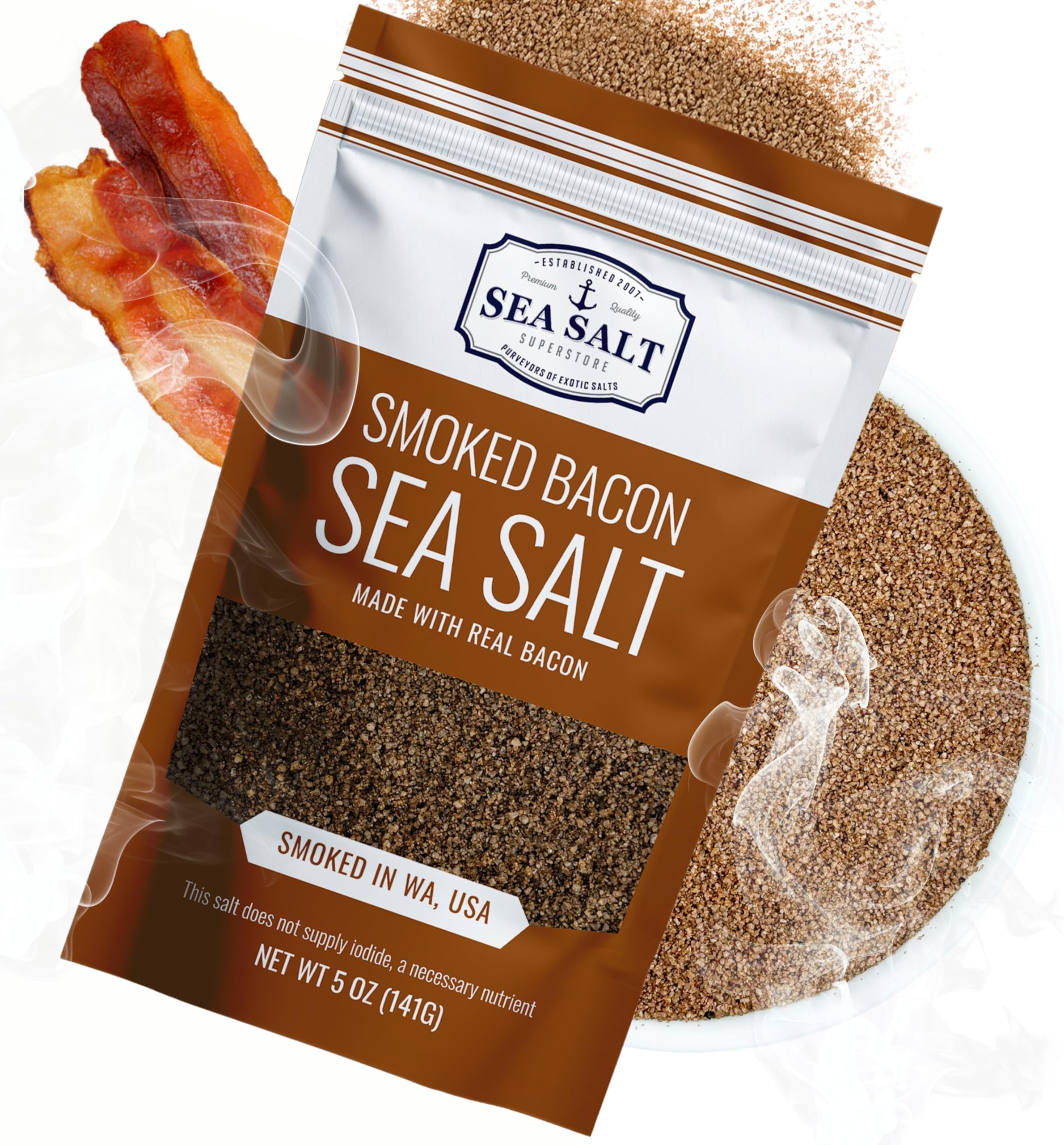 Sea Salt Superstore Bacon Seasoning Alderwood Smoked Sea Salt, 5 oz Bag