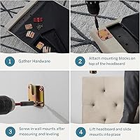 Vista 118 de LUCID - Cabecera tapizada de altura media, capitoné de diamantes, acolchado poliéster, altura ajustable 34 a 46 in, fácil montaje compatible