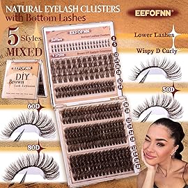Eefofnn Brown Lash Clusters 360 pcs Eyelash Extension Natural Individual Lashes Brown Wispy+50P+60P+80P+Bottom Lashes Clusters DIY Lash Extension 5 Styles Cluster Lashes D Curl Lash Extension
