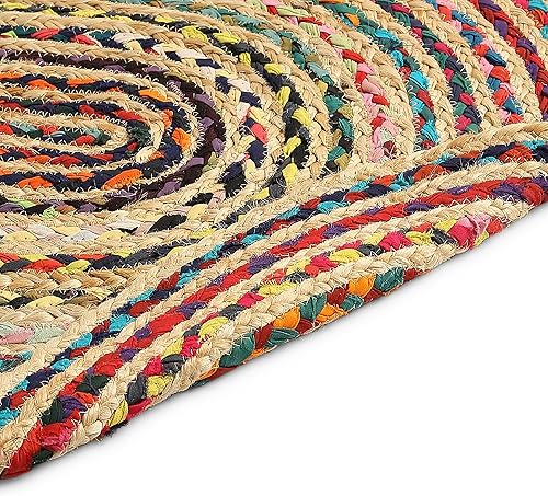 Vista 59 de REDEARTH · Alfombra redonda – Alfombra trenzada de yute natural de 6 pies – Alfombras de yute bohemio reversibles hechas a mano para dormitorio