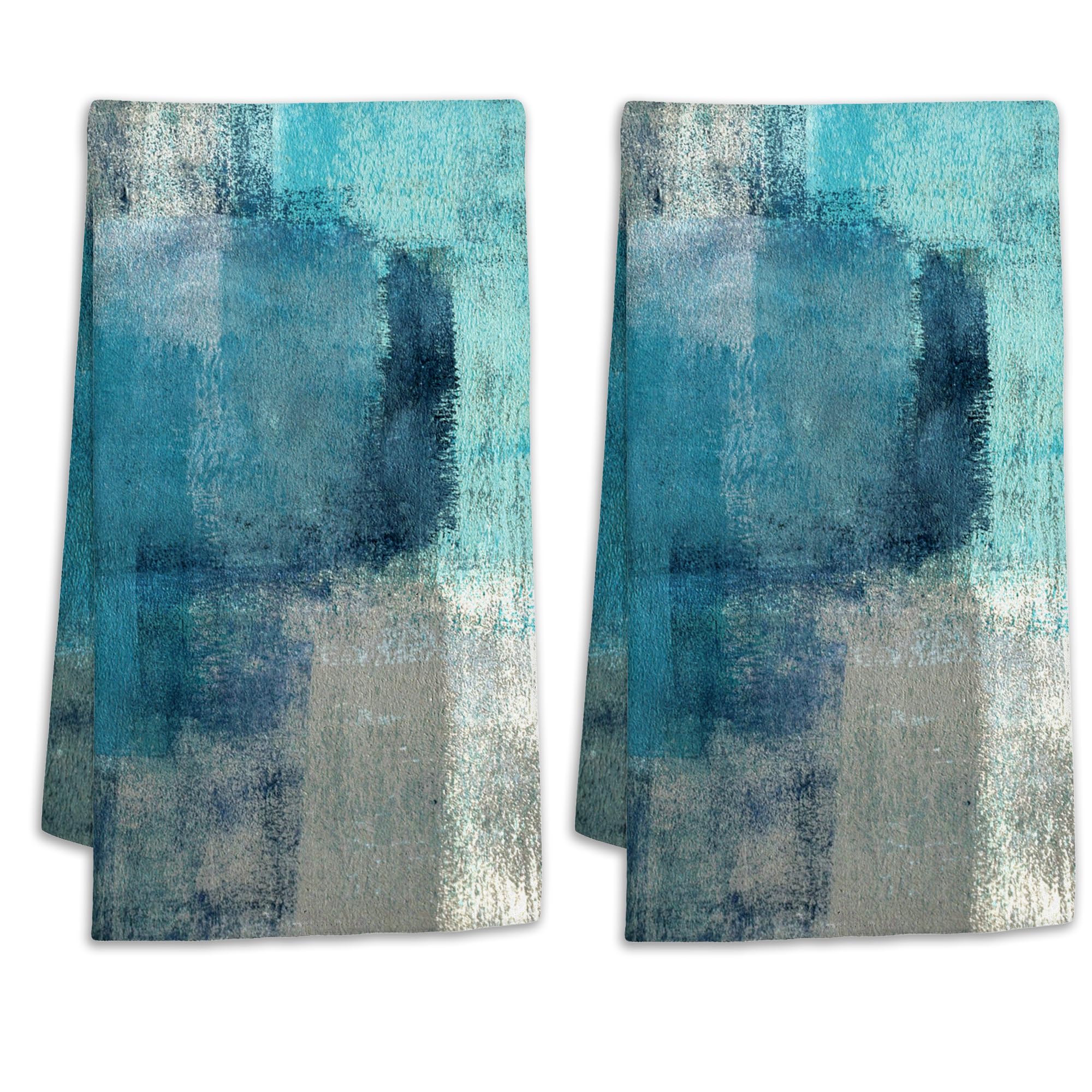 CIAIDU Turquoise and Grey Abstract Art Painting Bath Hand Towels for Bathroom Decorative,Modern Geometric Soft Absorbent Hand Towels for Kitchen Home