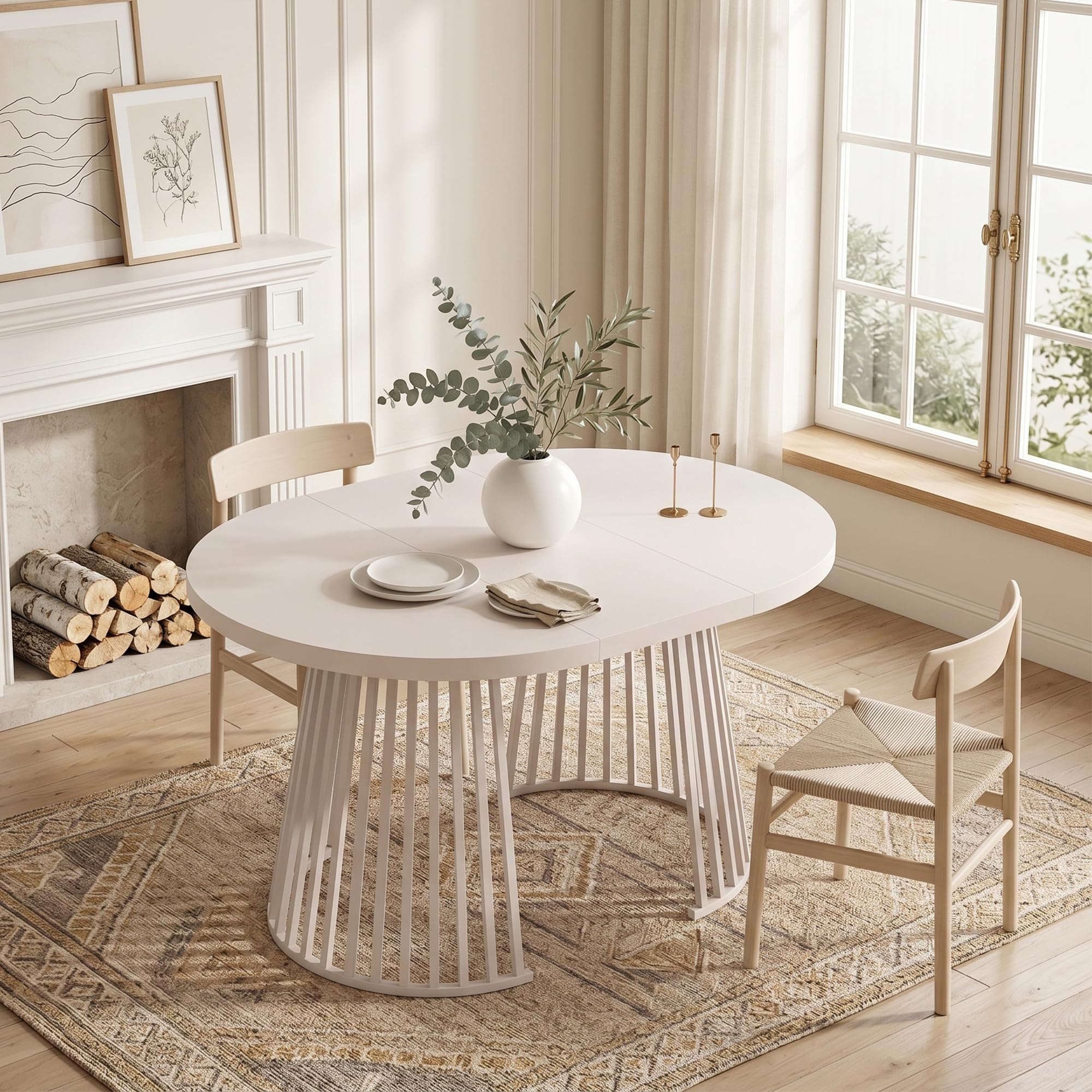Merax Ausziehbarer runder Esstisch,Oval Tisch für 4-8 Personen,Zweiteiliges Teleskopdesign,verdickte Tischplatte, für Wohnzimmer Esszimmer Küche Büro Garten, Kaschmir-Optik,100/138/176 * 100 * 76 cm
