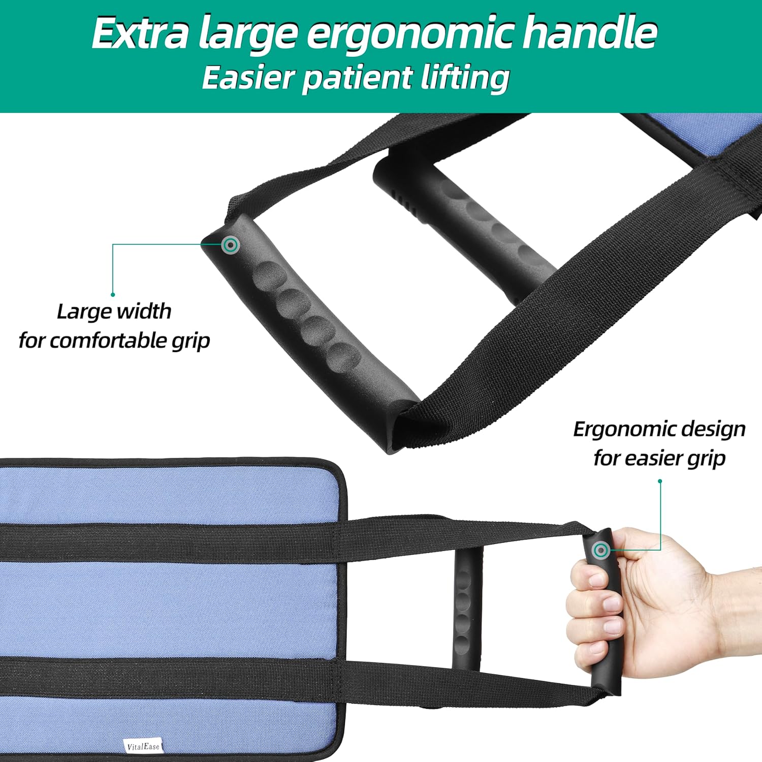 Transfer Sling for Patient Lift with Soft Ergonomic Handle, Gait Belt for Seniors, Transfer Belt for Elderly and Disabled, Medical Equipment (50.6 x 9.3 inch) image 4 of 6 B0DR7CX527
