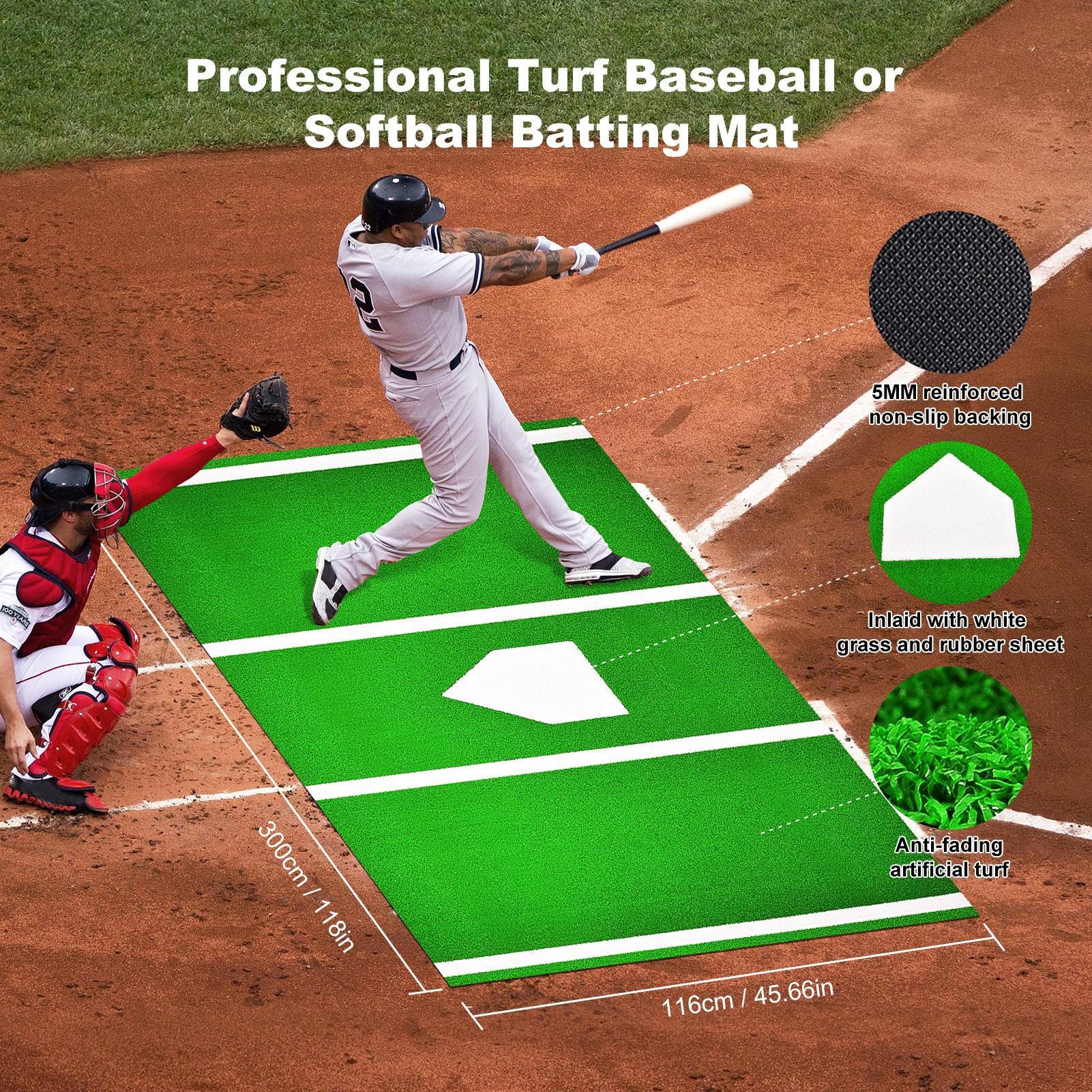 Softball Batting Mat,Softball Turf Hitting Mat - Anti-Slip Heavy-Duty Hitting Mat, Portable Baseball Turf Hitting Mat for Indoor Outdoor Floors Garage Backyard