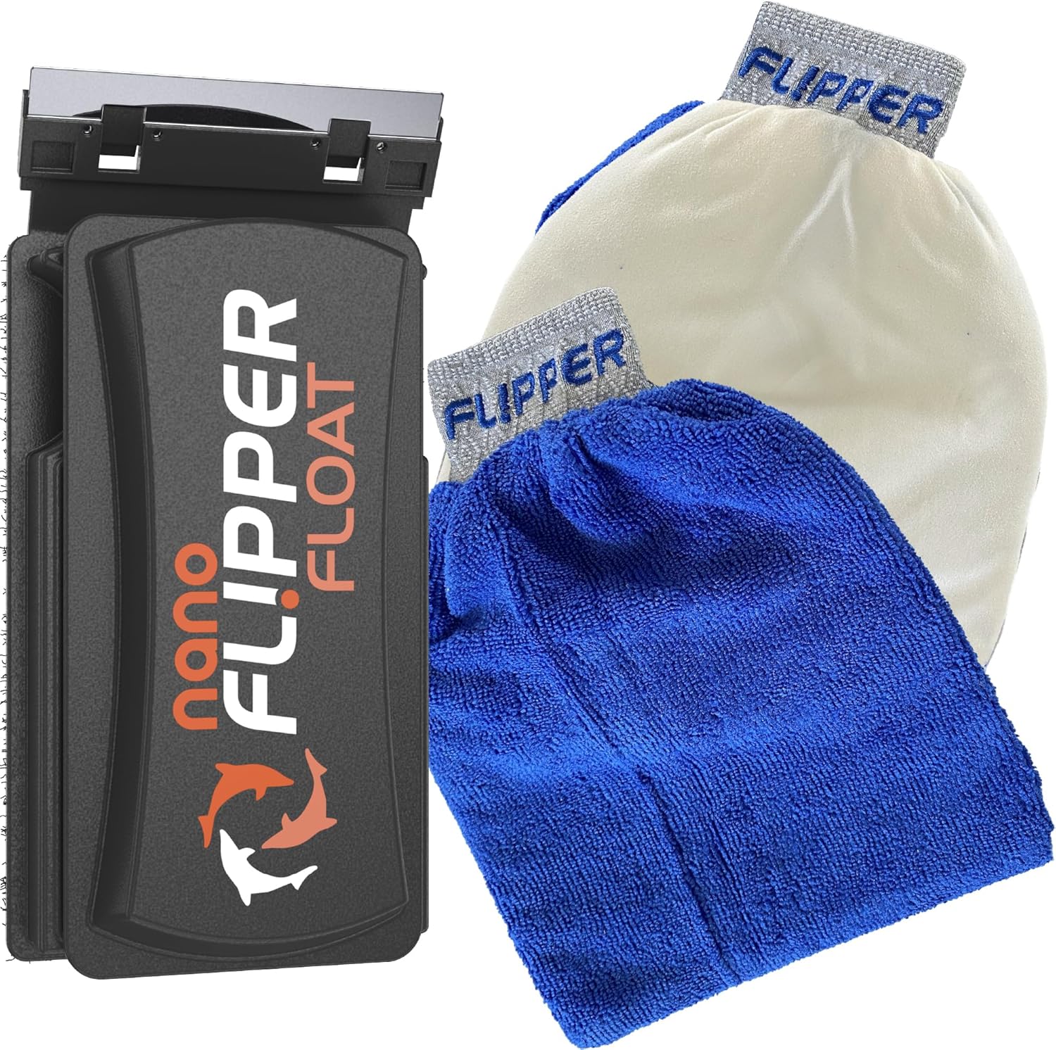 Flipper Cleaner Float - 2-in-1 Floating Magnetic Aquarium Glass Cleaner Nano and FLIP-MITT 2 in 1 Dual-Sided Terry Cloth and Microfiber All-Purpose Cleaning Mitt - 2 Pack