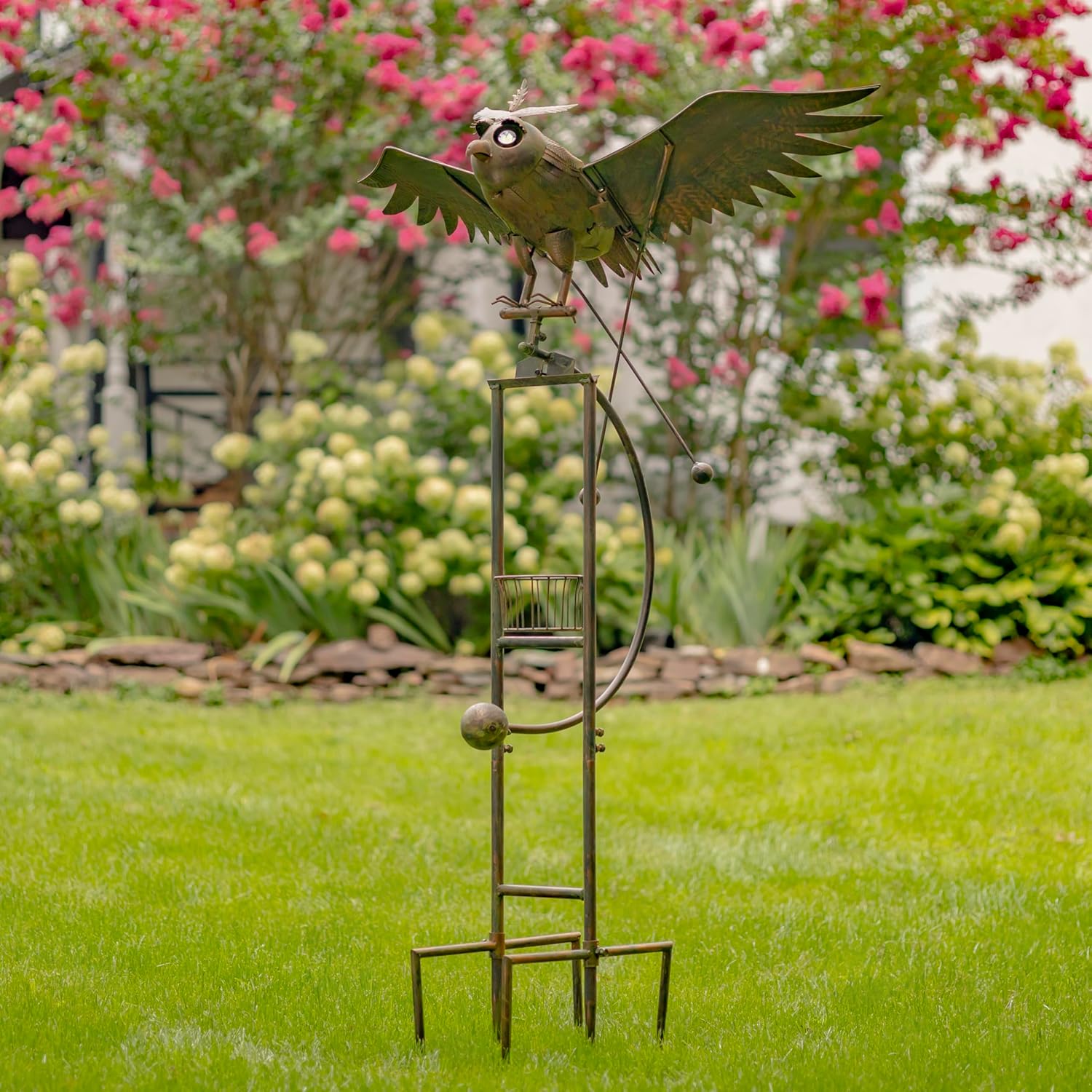 Large Rocking Animals with Flapping Wings Garden Stakes (Flying Owl, Antique Bronze(Solar))