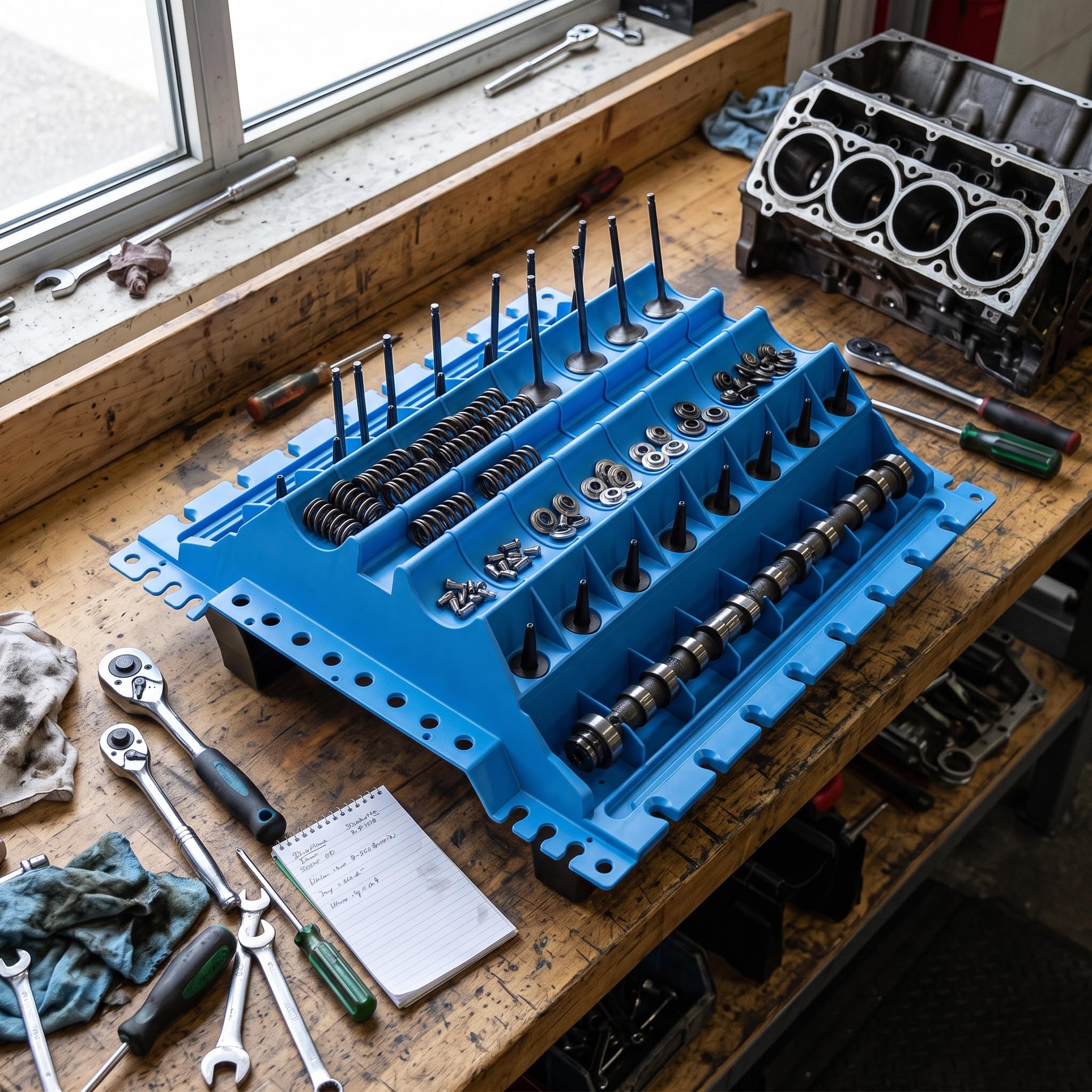 Alomejor Organizer per Testate Motore, Strumento per Valvole in Nylon e Supporto per Riporre Componenti e Parti del Motore per Meccanici Automobilistici