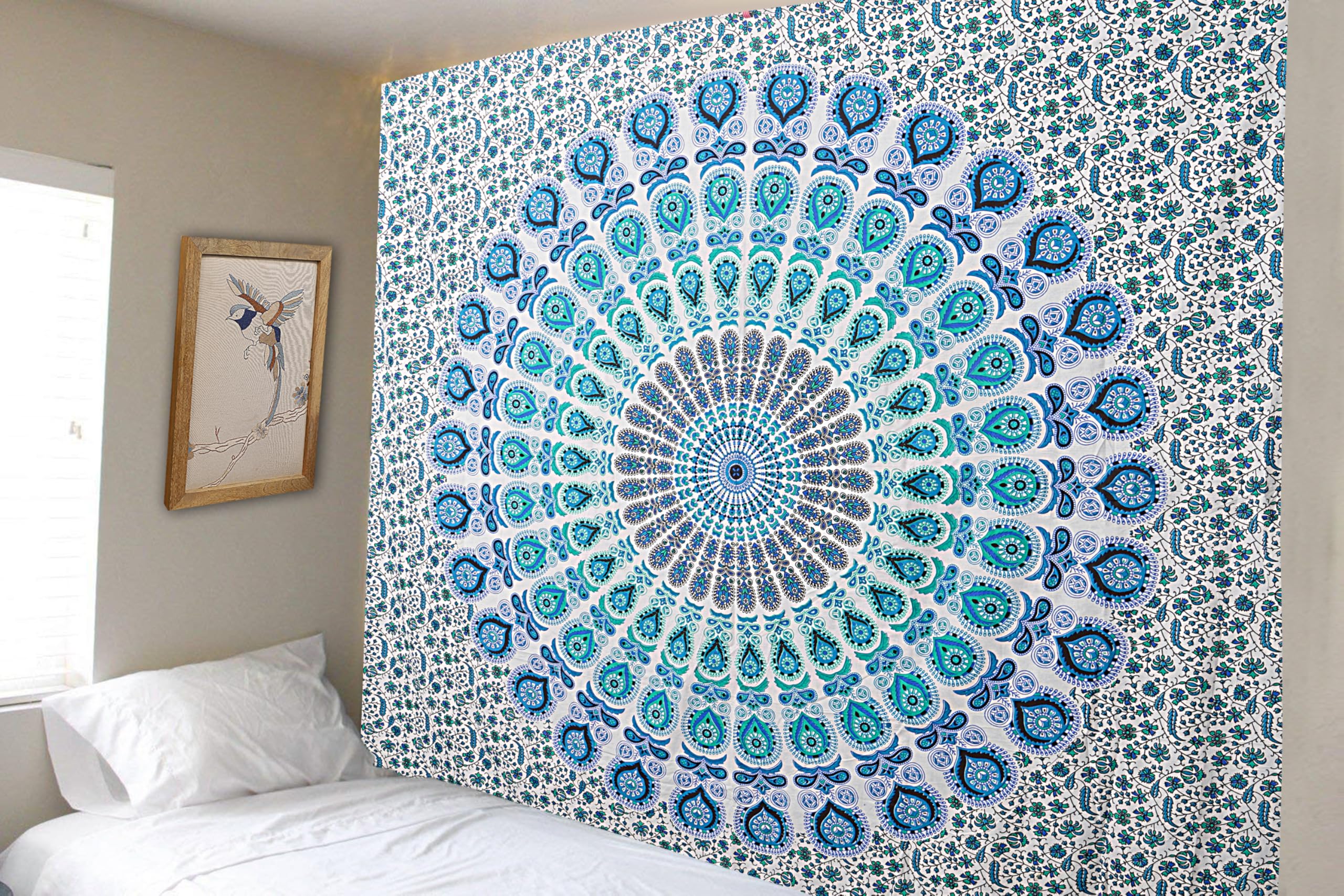 Peacock Mandala Tapestry - Navy Blue Cotton Wall Hanging -25