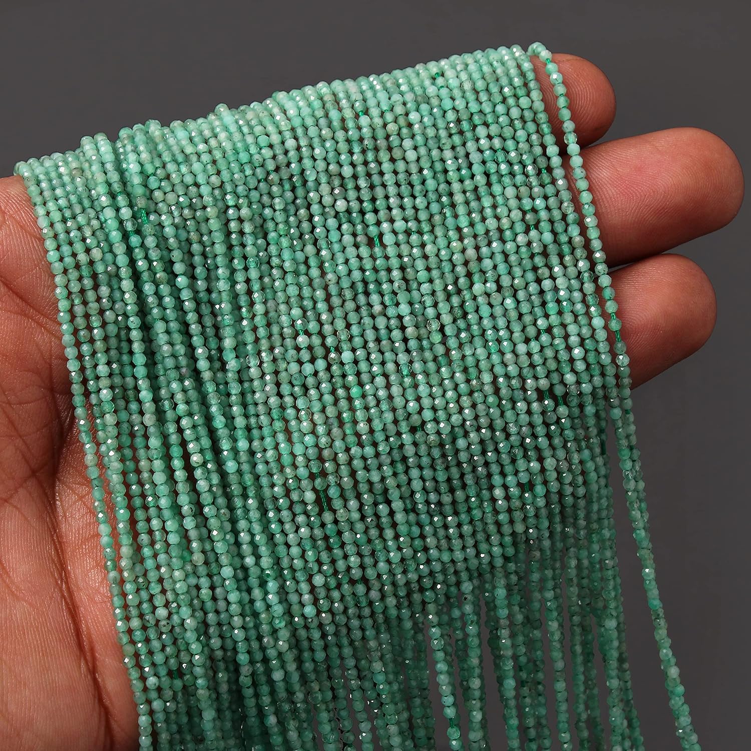 2 mm Natural Emerald Beads, Green Round Faceted Beads, Emerald Loose Beaded Strand 12.5" by Gems Valley (AMB-5605)