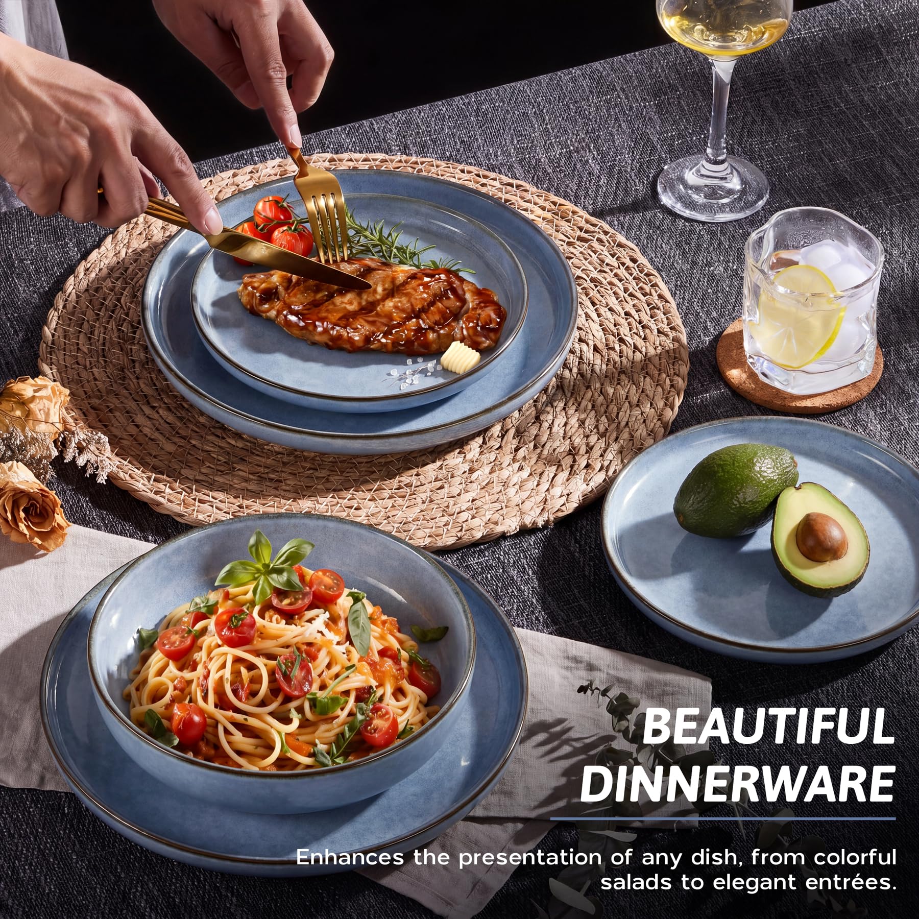 HaWare Set di 6 piatti piani in gres, 26,7 cm, in smalto reattivo, per casa e ristorante, grandi piatti rotondi in ceramica, resistenti a scheggiature e graffi, adatti al microonde e alla