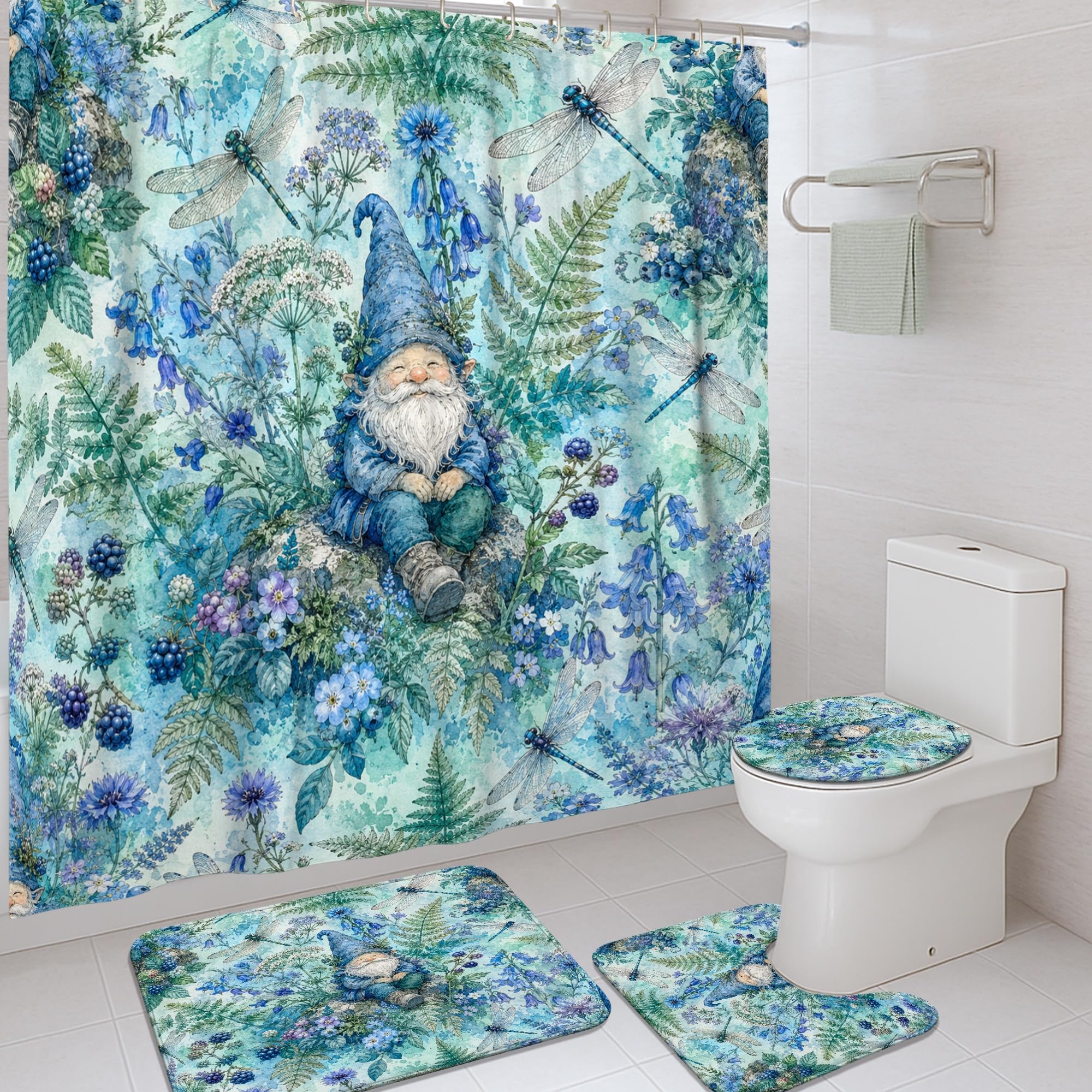 Rideau de douche fougère et libellule pour ambiance de printemps