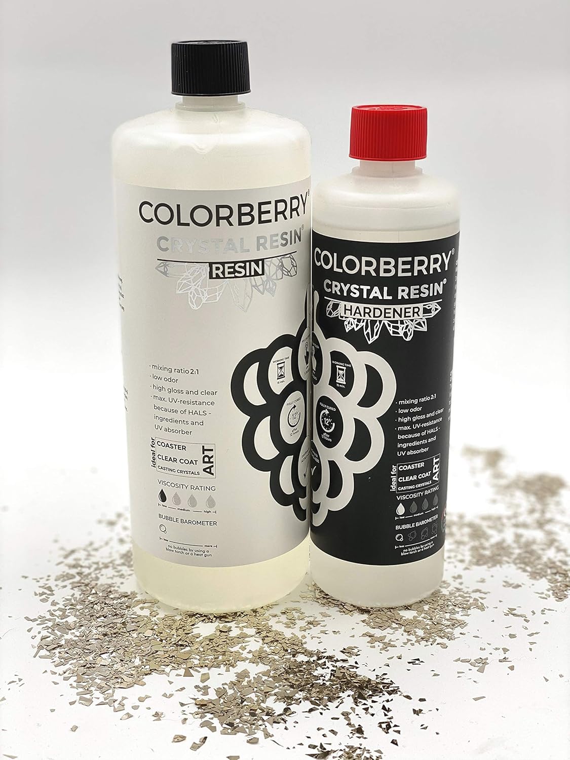 COLORBERRY Crystal Resin 2:1 - Premium cast Resin/Epoxy Resin Created in Germany - Resin, Pouring, Fluoride Art 750ml (500ml Resin, 250ml Hardener)