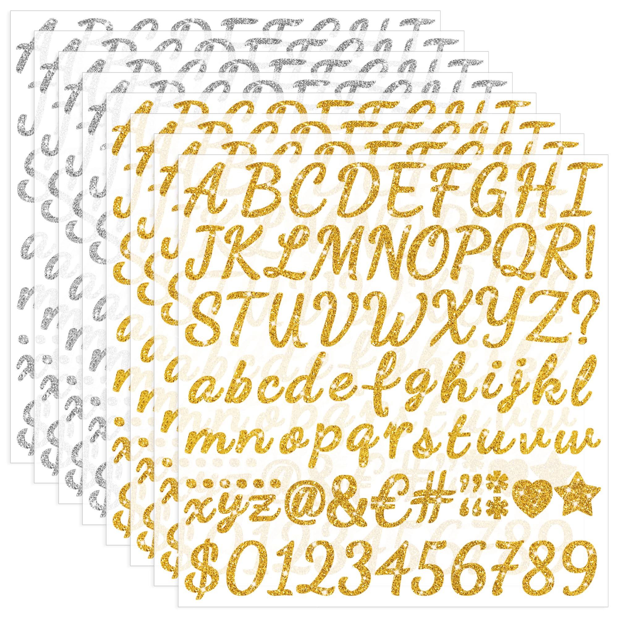 664 PCS Letter Stickers Glitter 8 Sheets Alphabet Number Stickers 1 Inch Vinyl Self Adhesive Stick on Letters for Graduation Cap Scrapbooking Water