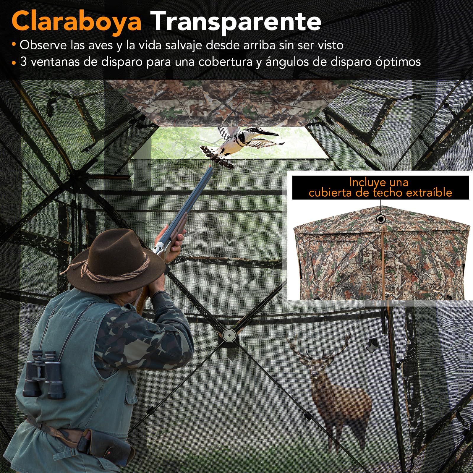 COSTWAY Persiana de Caza de 360°, Estor de Caza de 5 Lados para 2-3 Personas, Puesto de Caza Plegable, Bolsa de Transporte, Camuflaje