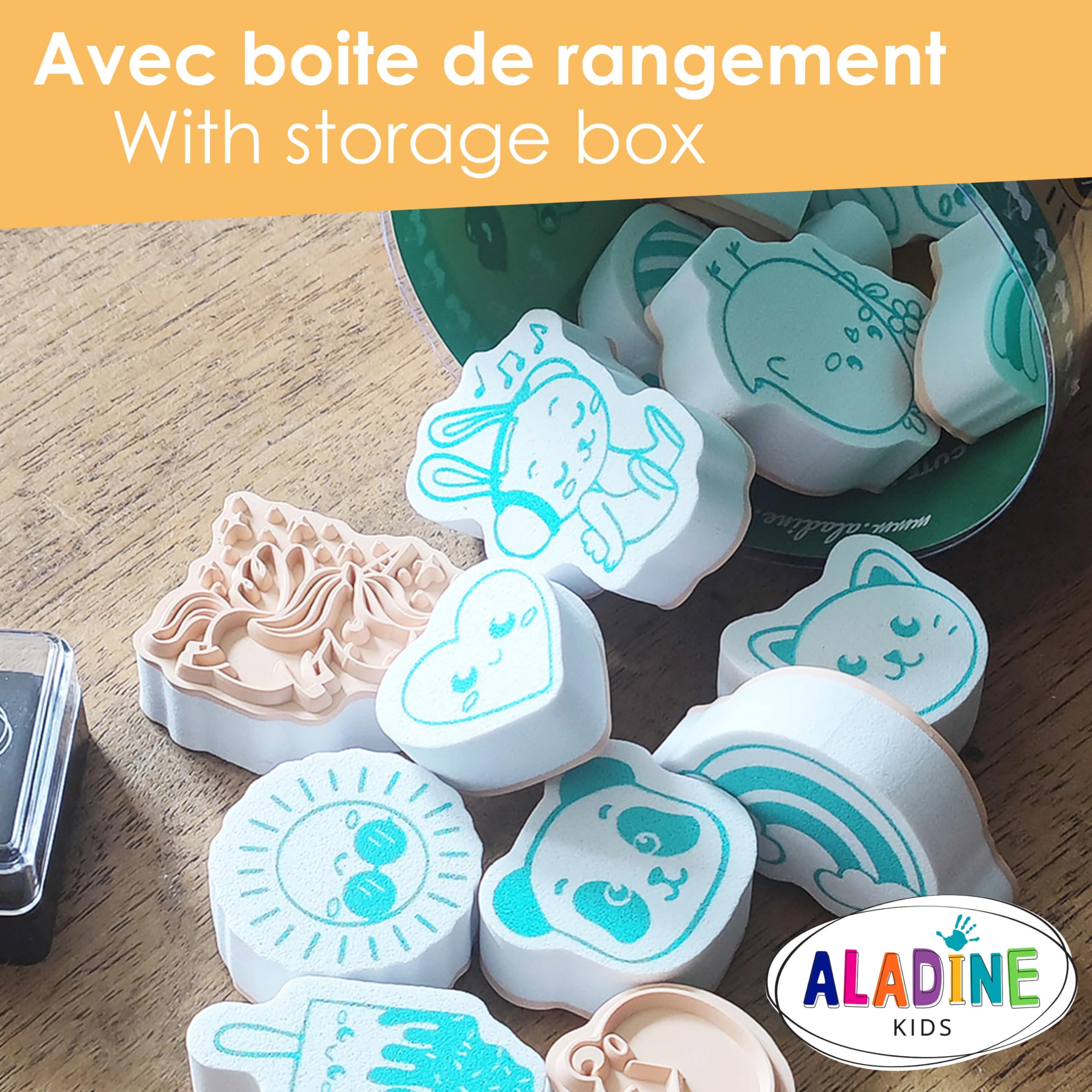 Aladine - Stemple Kawaii z czarnym tuszem - Pieczątka + czarny atrament - Funny Stempel - Kawaii Japan Manga - 2 do 5 cm - 85181