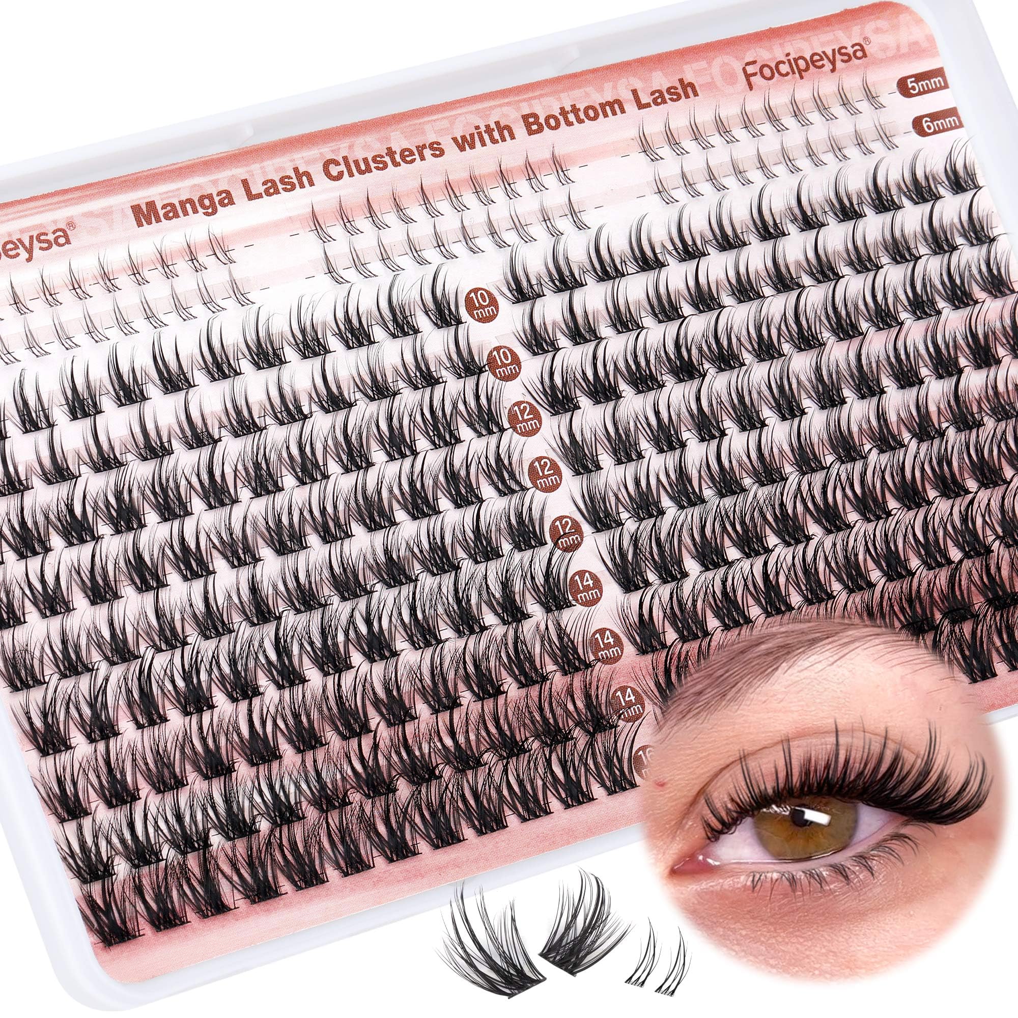 Focipeysa Wispy Lash Clusters Natural Look Eyelash Clusters Anime Lashes Extension Manga Look Clusters Lashes Extension 10-16mm Individual Eyelash Extension with Bottom Lash