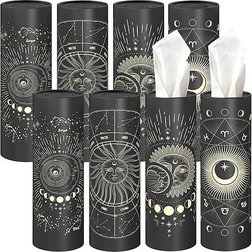 Paquete de 8 soportes para pañuelos de coche con pañuelos faciales de 3 capas a granel, patrón de luna redonda caja de pañuelos para automóvil