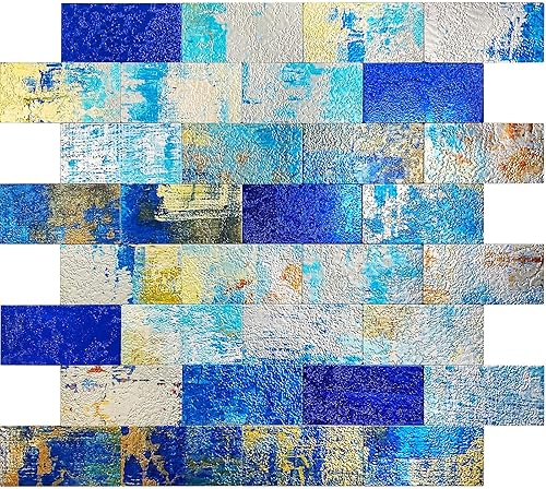 HomeyMosaic 10 hojas de azulejos de metal para salpicaduras para cocina, baño, chimenea, lavandería, metro, azulejos en relieve azul hawaiano