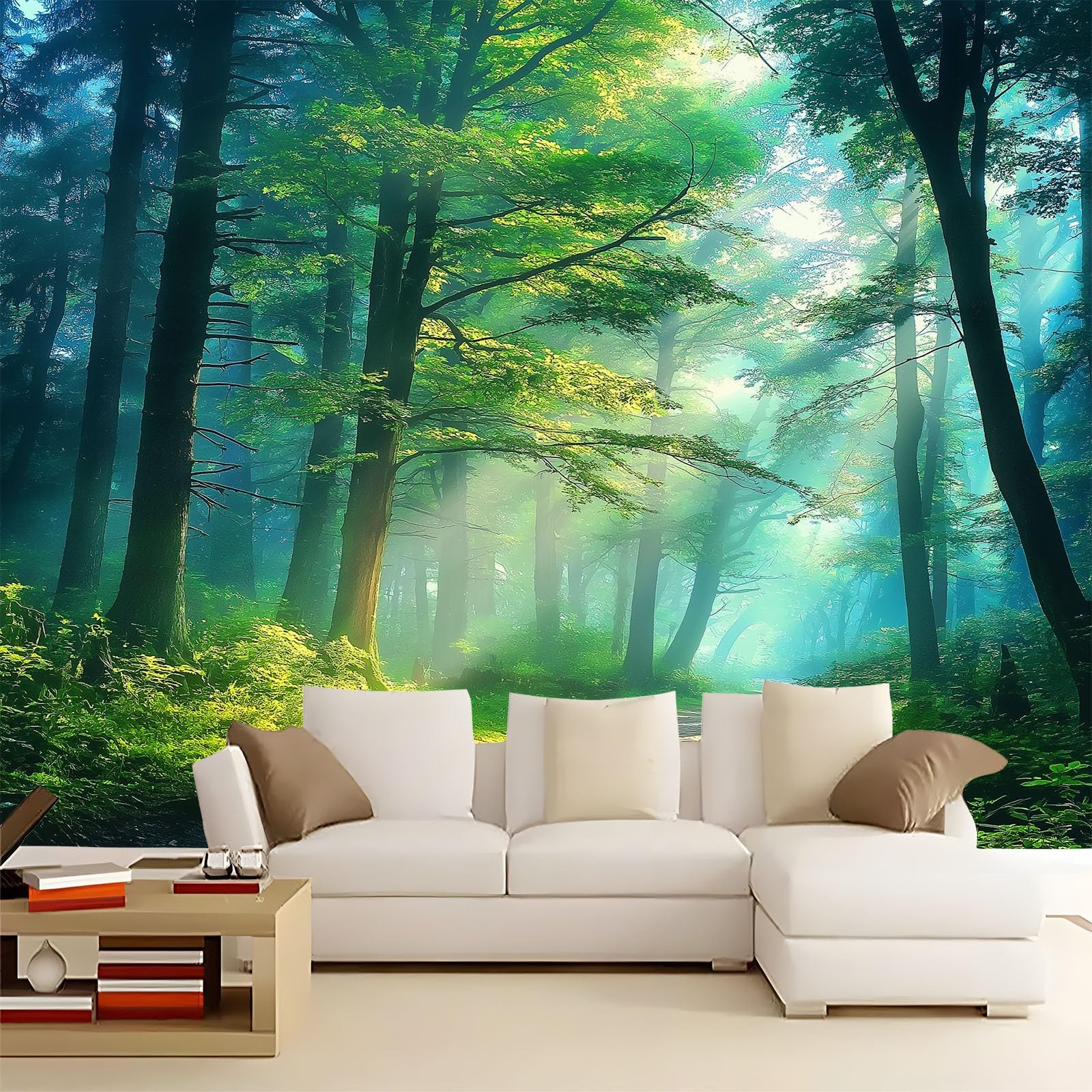 Carta da Parati 3D Paesaggio di boschi verdi 350x256 cm Murale Poster Grande, Carta Parati Fotomurale Stampata 3D per Soggiorno, Camera Letto, Sala Pranzo