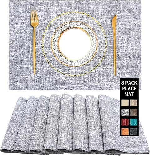 Miniatura 12 de Juego de 2 manteles individuales de piel sintética y posavasos, resistente al calor, impermeable, lavable, fácil de limpiar, manteles individuales