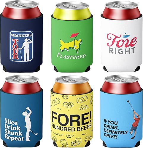 Shanker Golf Juego de enfriadores de latas de cerveza Divertidos enfriadores de latas para golf Paquete de 6 enfriadores de latas de neopreno Se
