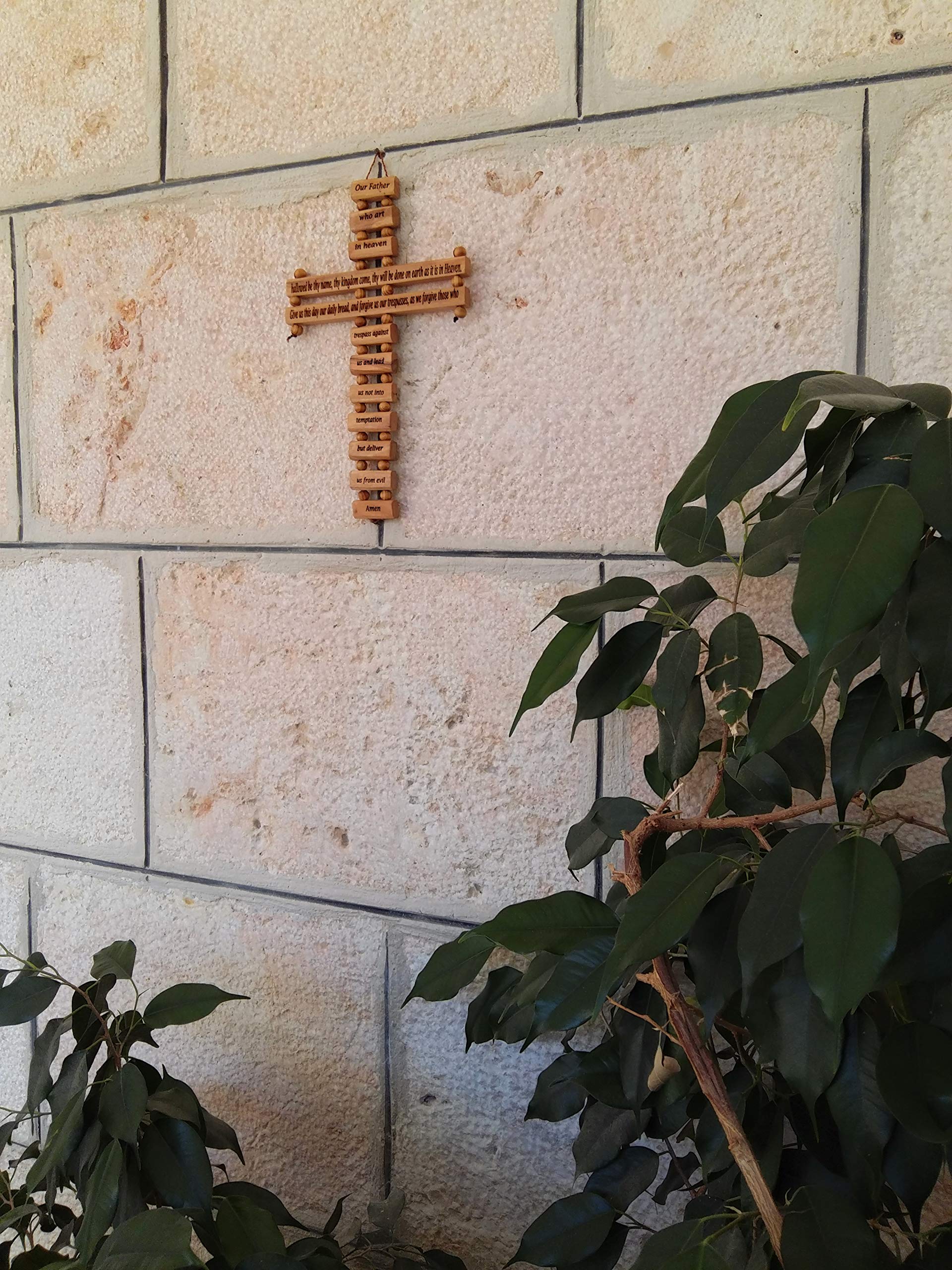 Olive Wood Large Wall Decor Cross (9 Inches) with Lord's Prayer (Our Father Prayer) in English from Bethlehem Holy Land