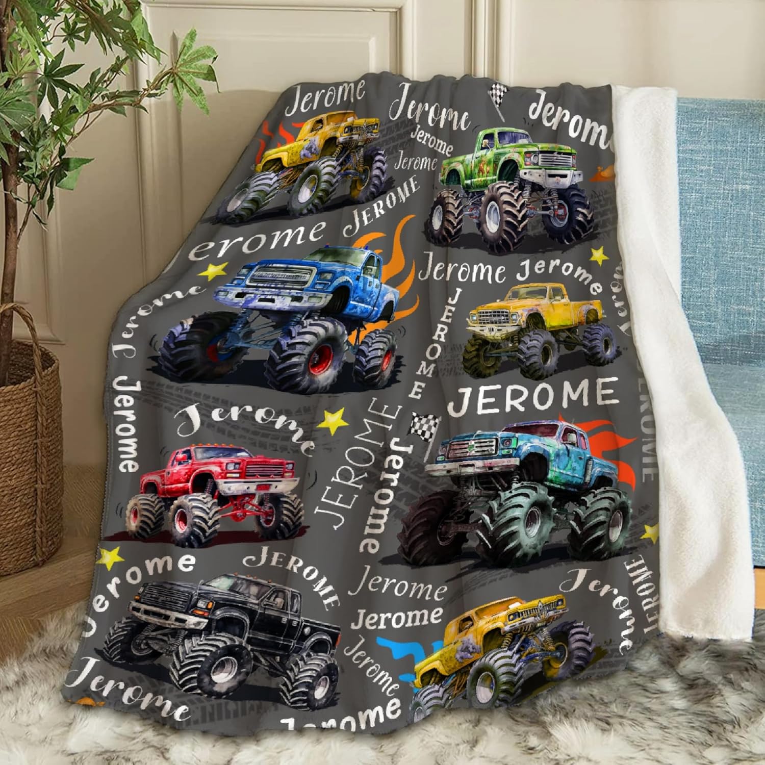 Trucks Personalized Blanket Gifts Custom Trucks Blanket for Girls Boy Super Soft Lightweight Blankets for Couch Air-Conditioning Quilts Chirstmas Gifts Decor 50"x40" for Kids