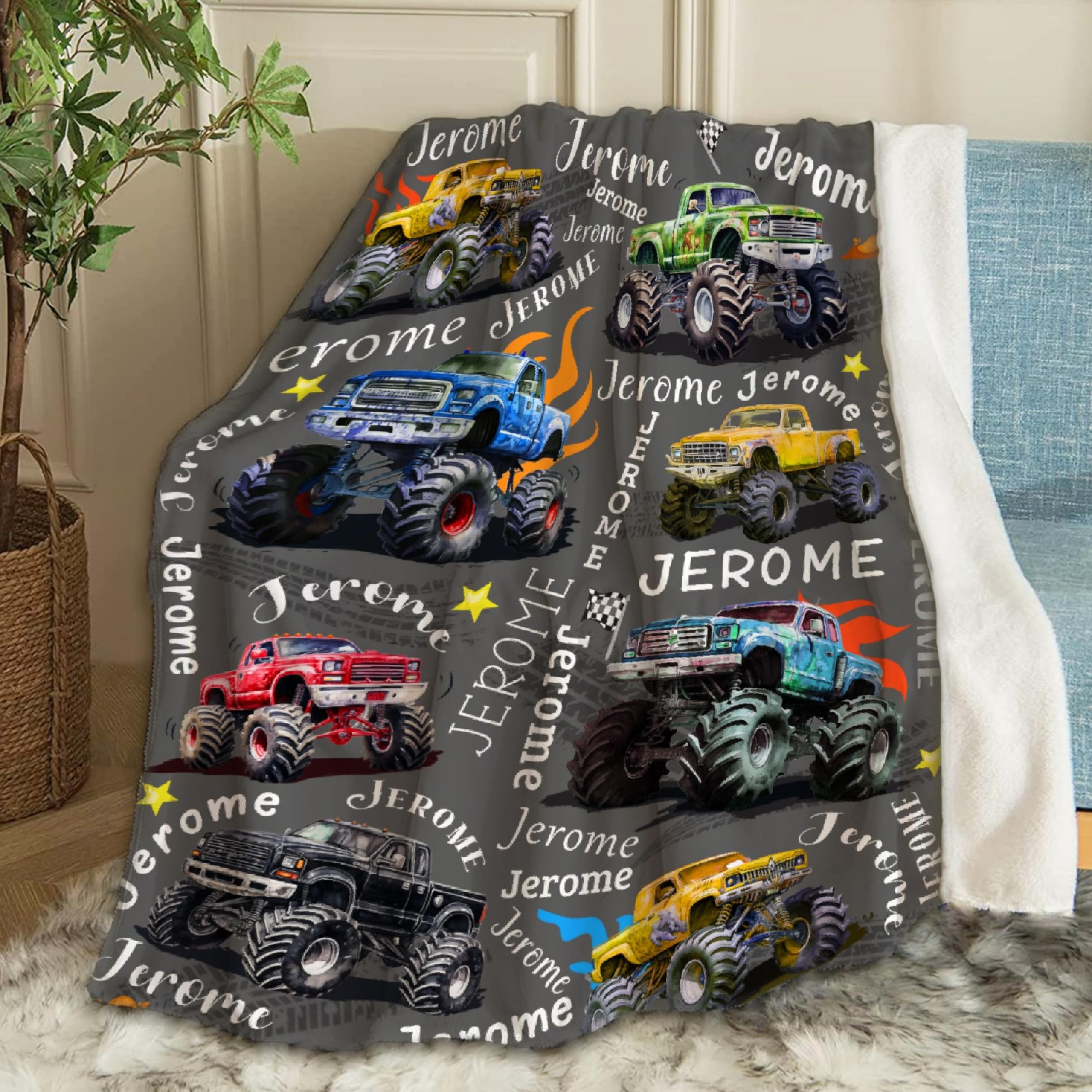Ottoy Personalized Baby Blanket Gifts Personalized Trucks Custom Blanket Newborn Gifts for Girls Boy, Super Soft Blankets for Toddler Bed Nursery Decor 40