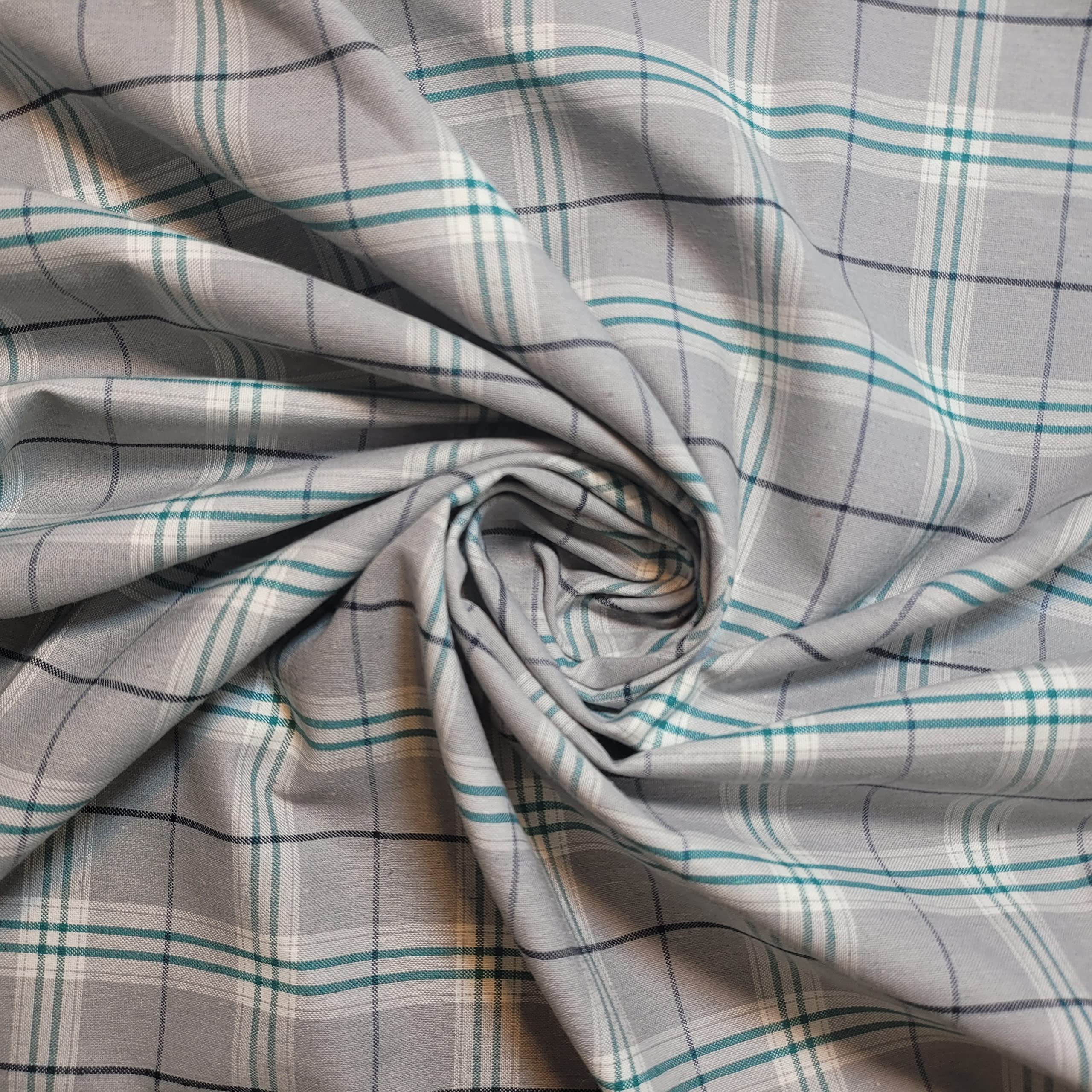 Textile Station 100% Cotton Soft Tartan Stripes Print Fabric Dress Craft Soft Fabric 58" Wide Available in 10 Designs (Silver Jade Tartan, 1 Meter)