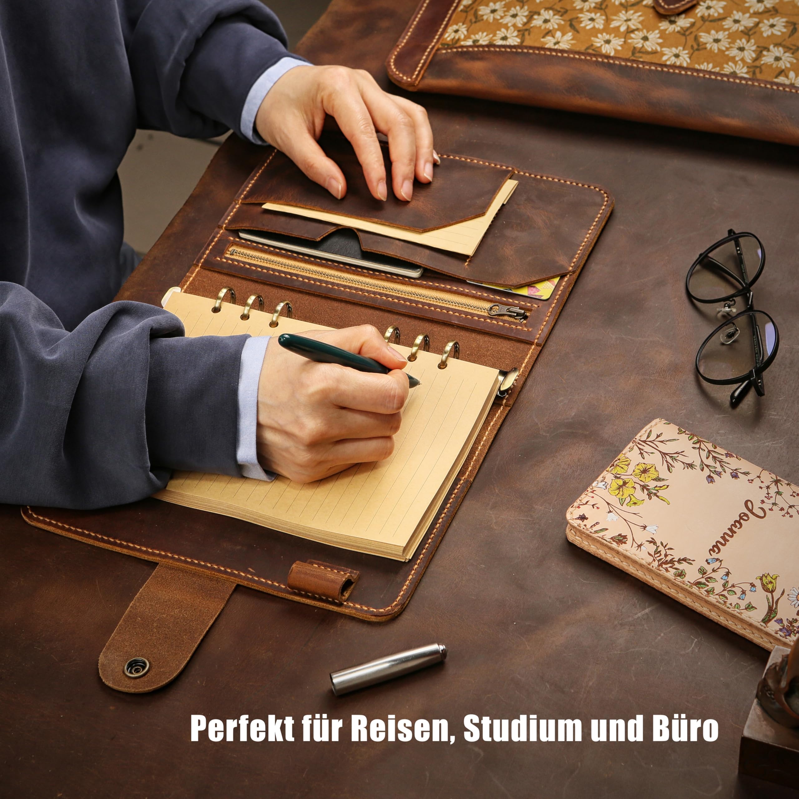 A5 Leder Organizer Ringbuch, Vintage Notizbuch, Gravur personalisiert