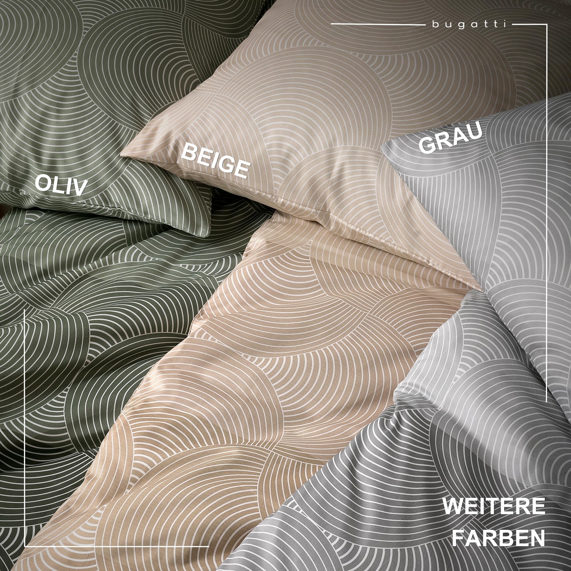 bugatti Biancheria da letto 135 x 200 cm, 100% cotone, chiusura lampo, morbida e lavabile, biancheria da letto in raso makò, motivo a cerchi, verde grafico