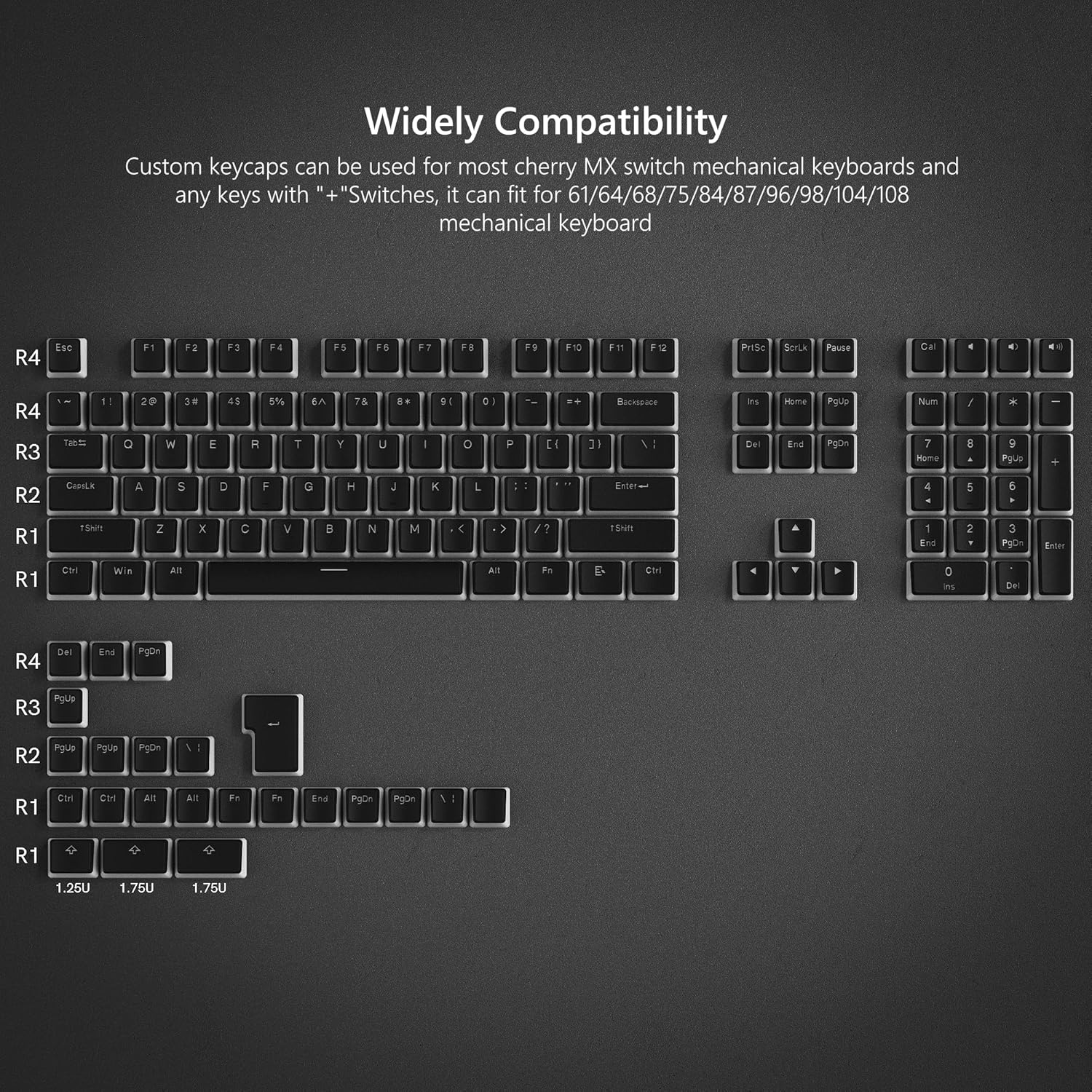 Womier Pudding Keycaps, Black PBT Keycaps 60 65 75 100 Percent 130 Keys, Shine Through Key Cap, OEM Profile for MX-stem Switches Keyboard Caps-Black