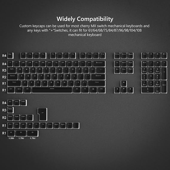 Womier Pudding Keycaps, Black PBT Shine Through Keycaps | 60 65 75 100 percent 130 Keys Custom Keycap, OEM Profile for MX-stem Switches Keyboard Caps-Black