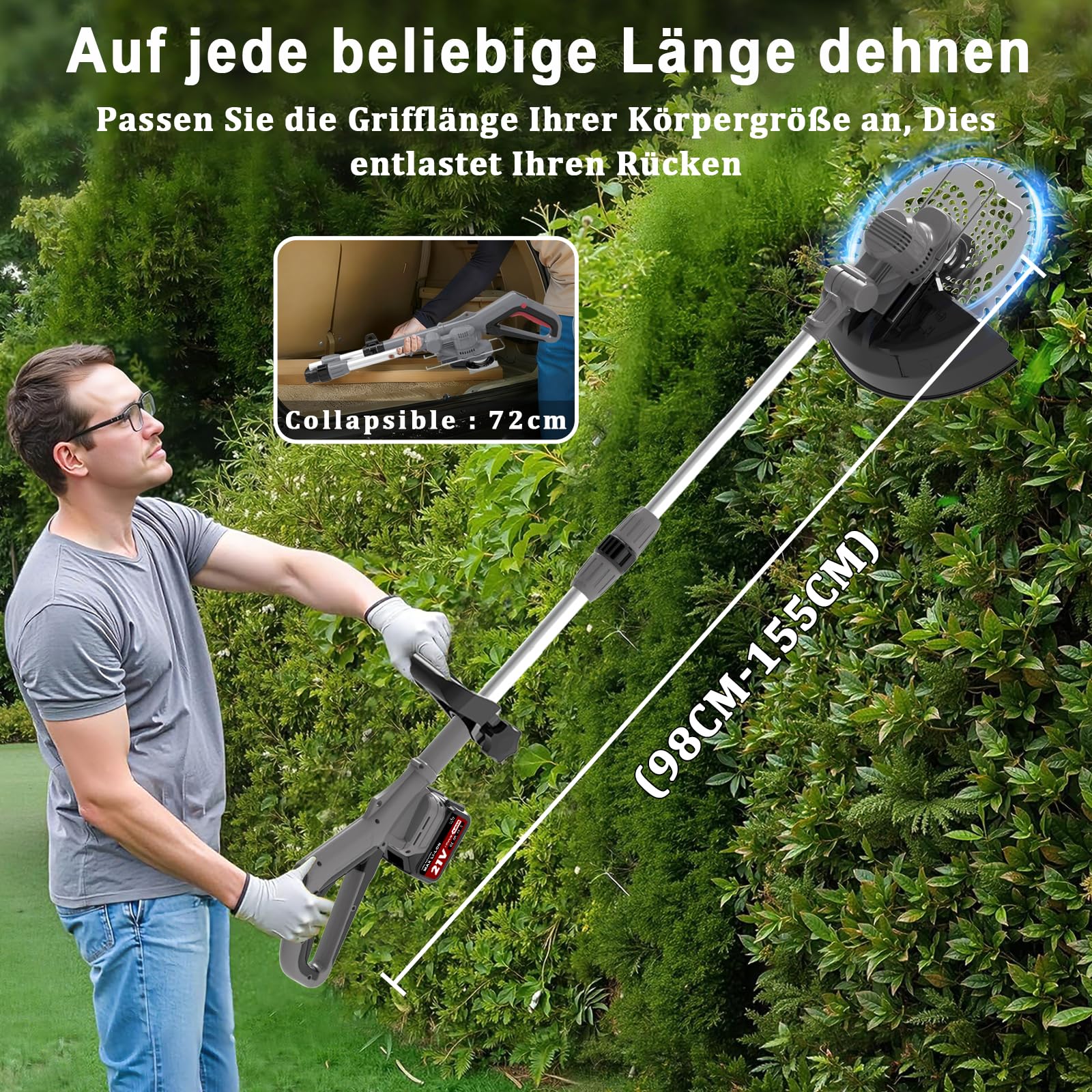 Desbrozadora eléctrica inalámbrica, corte con borde inalámbrico 4 en 1, con 2 baterías 4,0 Ah, cabeza giratoria 90°, mango ajustable, diámetro de corte: 22 cm para jardín
