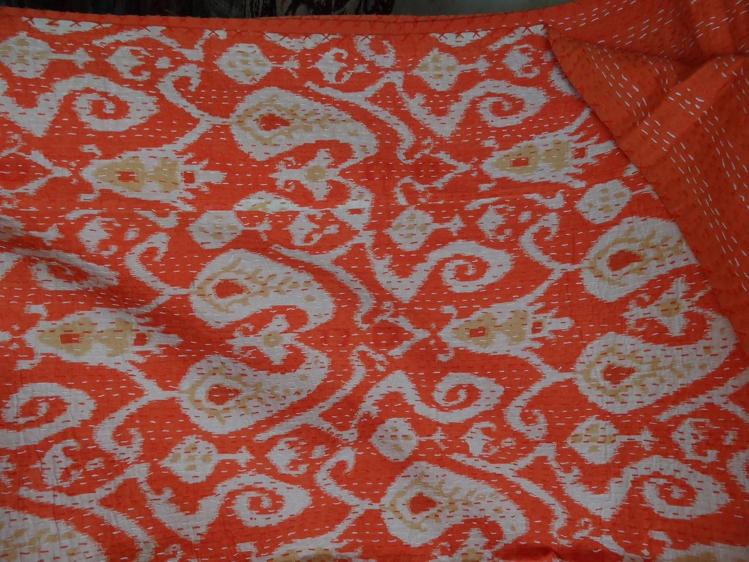 Sophia-Art Handmade Pure Cotton Bedspread Queen Size Quilt Kantha Stitch Kantha Quilt Indian Bed Cover Reversible Throw
