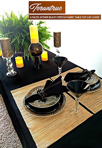 Miniatura 6 de Paquete de 4 fundas cuadradas negras para mesa de cóctel, de elastano, elásticas, 34 x 34 pulgadas, impermeables, reutilizables, con borde elástico,