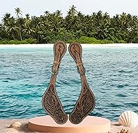 Vista 5 de Majestic Ally Western Spur Straps, Genuine Leather, Antique Hand Tooling, Adjustable Stainless Steel Buckle